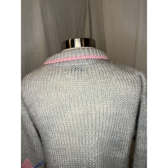 EVIAN II Knitted by Hand Women's Sweater Size M Long Sleeve Collar Grey/Pink - Picture 11 of 13